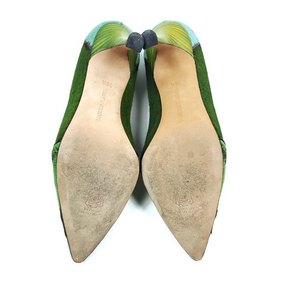 Manolo Blahnik Green Striped Animal Fur Pumps Heel - Picture 6 of 8